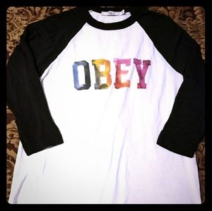 Cute Obey baseball tee xs